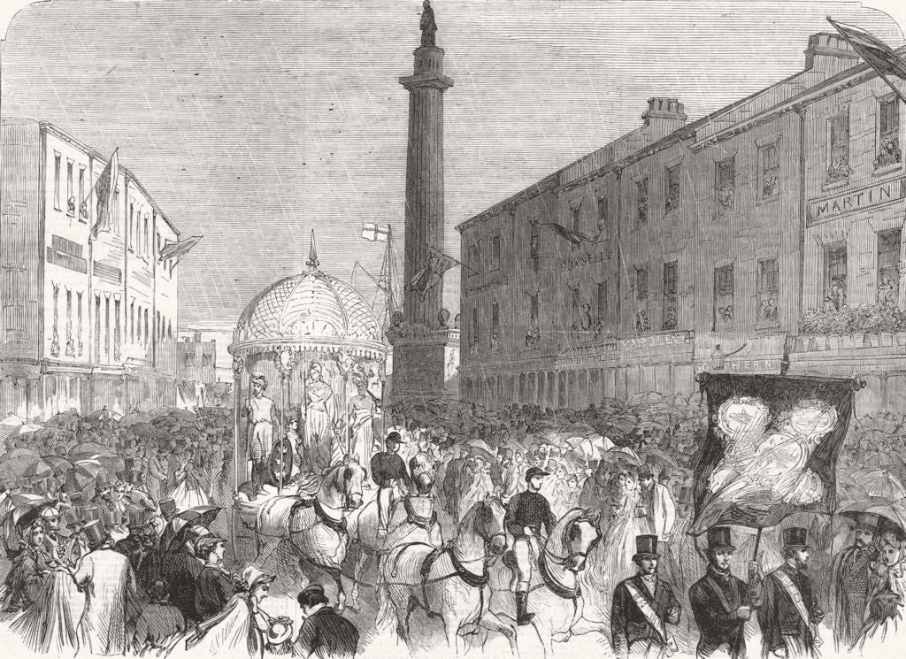 YORKS. parade, Wilberforce Monument, Hull 1863 old antique print picture